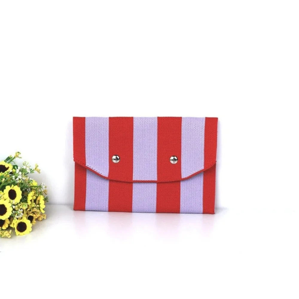 Gift Snap Button Flap Small Clutch Bag Portable Colorful Makeup Pouch Casual Style Compact Striped Knit Coin Purse For Women