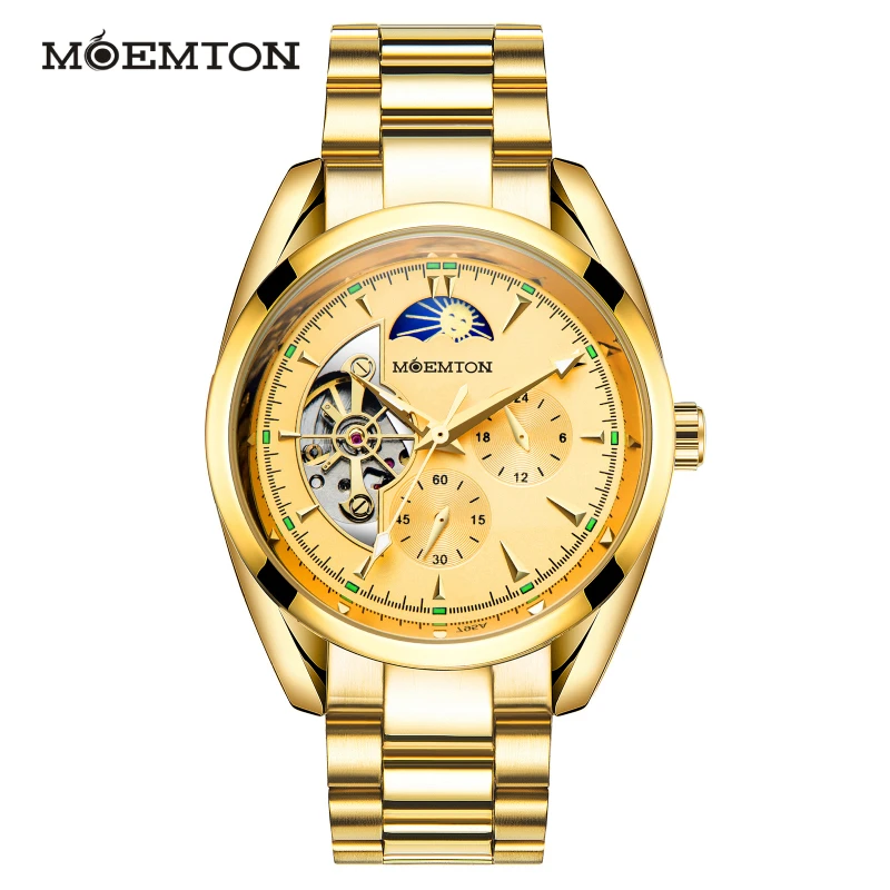 

Moemton Men's Watch Original Automatic Mechanical Watches Leisure Sports Luminous Skeleton Watchs 3Bar Waterproof