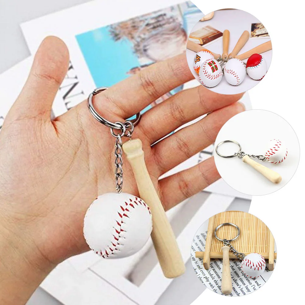 

12pcs Baseball Keychain High-Grade Wood Pu Sports Themed Party Favors Decorative Keychains For Bag Accessory Hanging