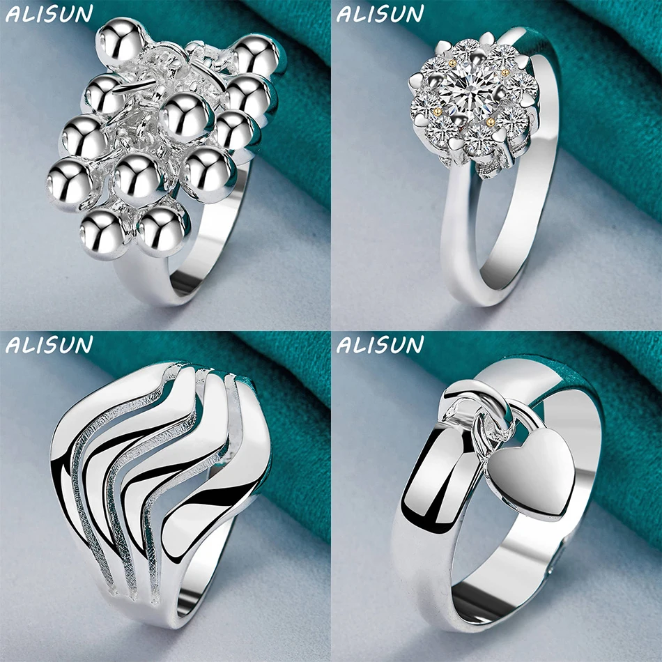 

ALISUN 925 Sterling Silver Size 6-10 Geometric Ring For Women Men Fashion Jewelry Charm Grace Wedding Engagement Accessories