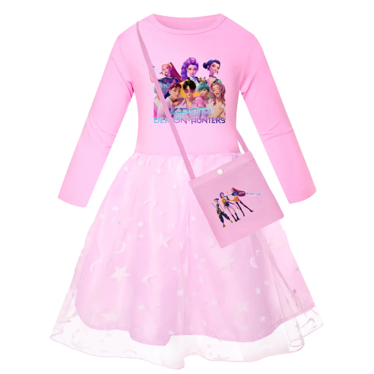 KPop 악마 사냥꾼 Huntrix 어린이 옷 긴 소매 드레스 레인보우 풀 드레스 십대 만화 소녀 의류 파티 의류 선물