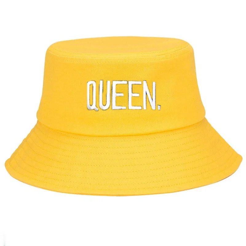 Customize Queen Embroidered Bucket Hat New Couple Letter Hip Hop Style Hats Outdoor Casual Cotton Fashion Fishing Sun Hat Gift