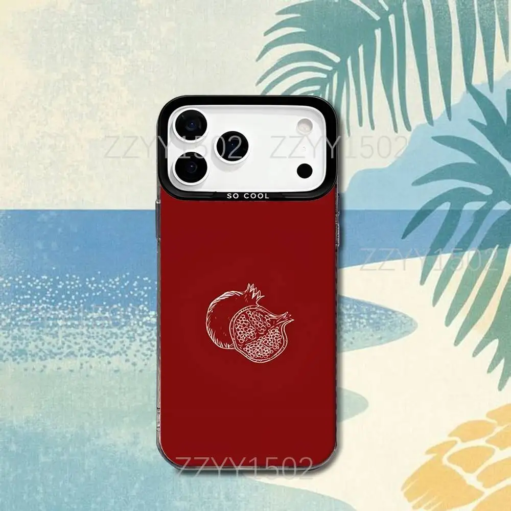 Fruit Pomegranate Fresh Phone Case For iPhone 17,16,15,14,13,12,X,8,Pro,Max,Plus,SE4,Air,Mini Black Matte Durable Hard