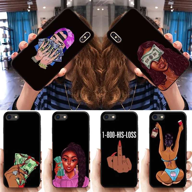 Funny Make Money Not Friends STACKS Black Head Girl Women Phone Case For iPhone11 12 13 14 Pro Mini Max X XR 8 7 Plus Black case