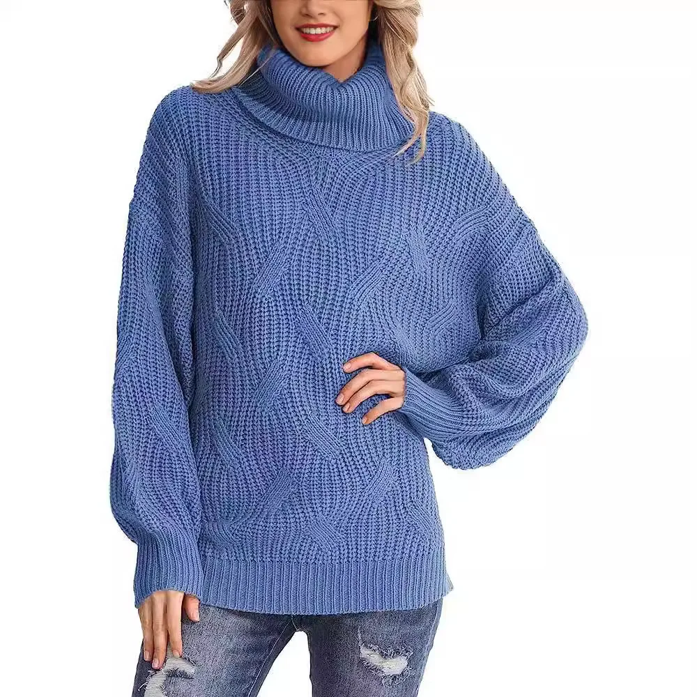 Pullover Fashion Top Warm Women's 2024 Autumn  Winter New Loose High Neck Twisting Knitted Sweater  Long Sleeve