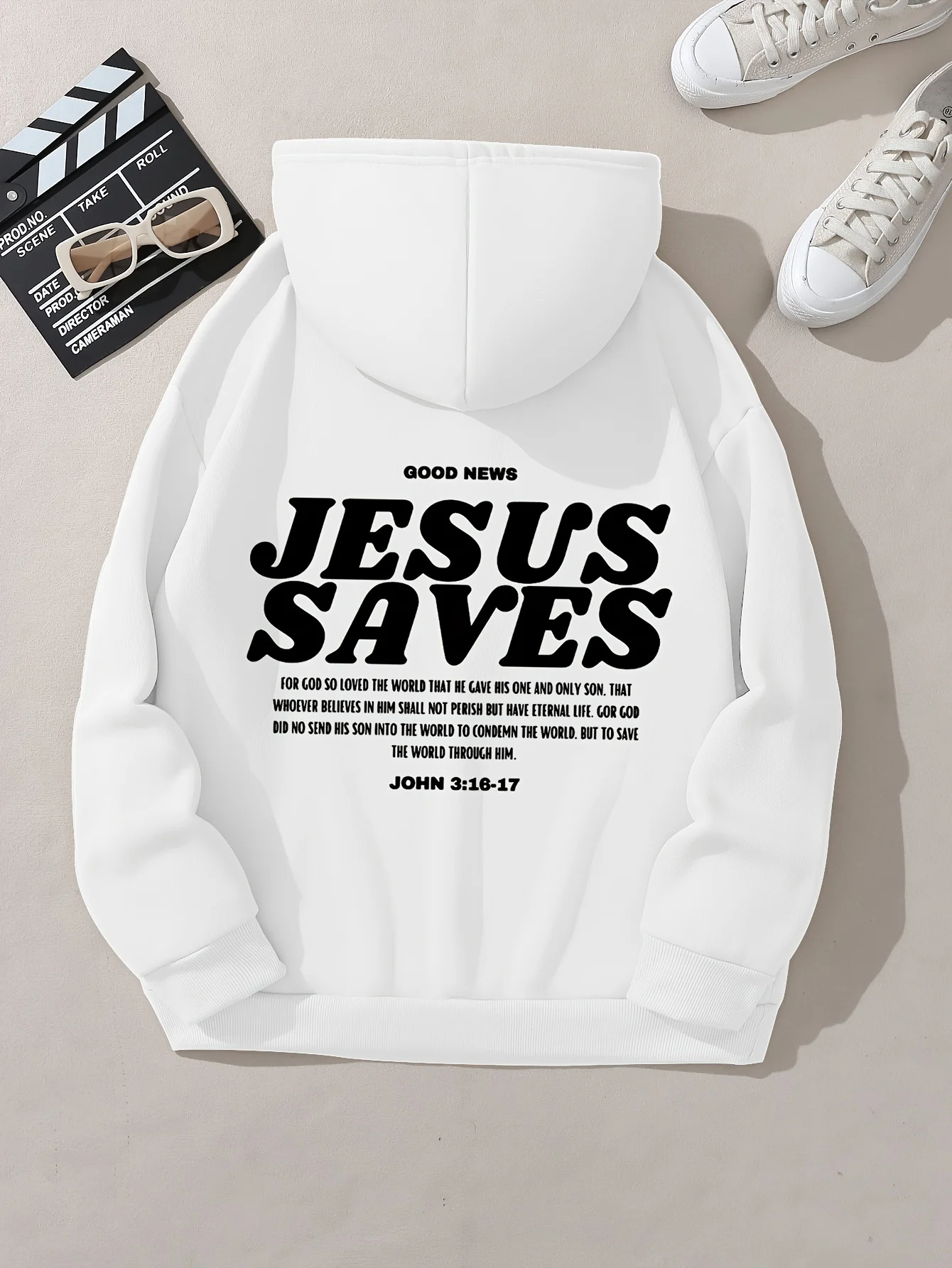 سترة أنيقة بغطاء للرأس مطبوعة بحروف من Jesus Saves مع سويت شيرت كاجوال برباط وأكمام طويلة وجيب Harajuku للجنسين