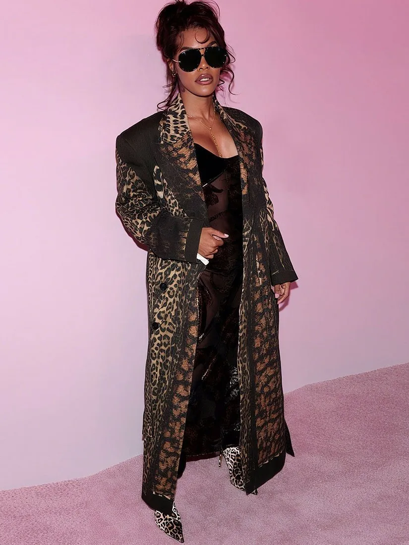 

Slim Fit Casual Strap Windbreaker Jaet Thiened Long Sve Long Coat PU Material for Women Spring Season