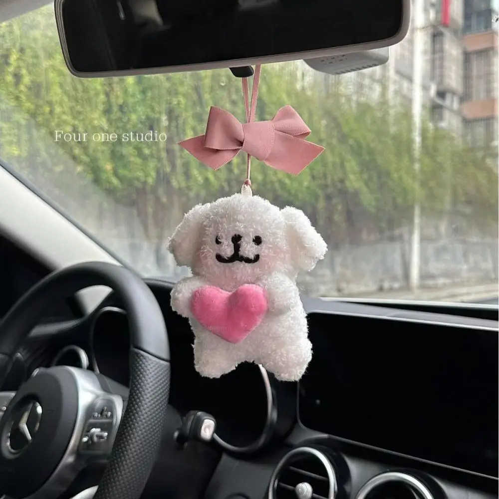 Anime Cartoon Maltese Car Rearview Mirror Pendant Car Seat Belt Cover Plush Shoulder Protector Car Hanging Tissue Cover