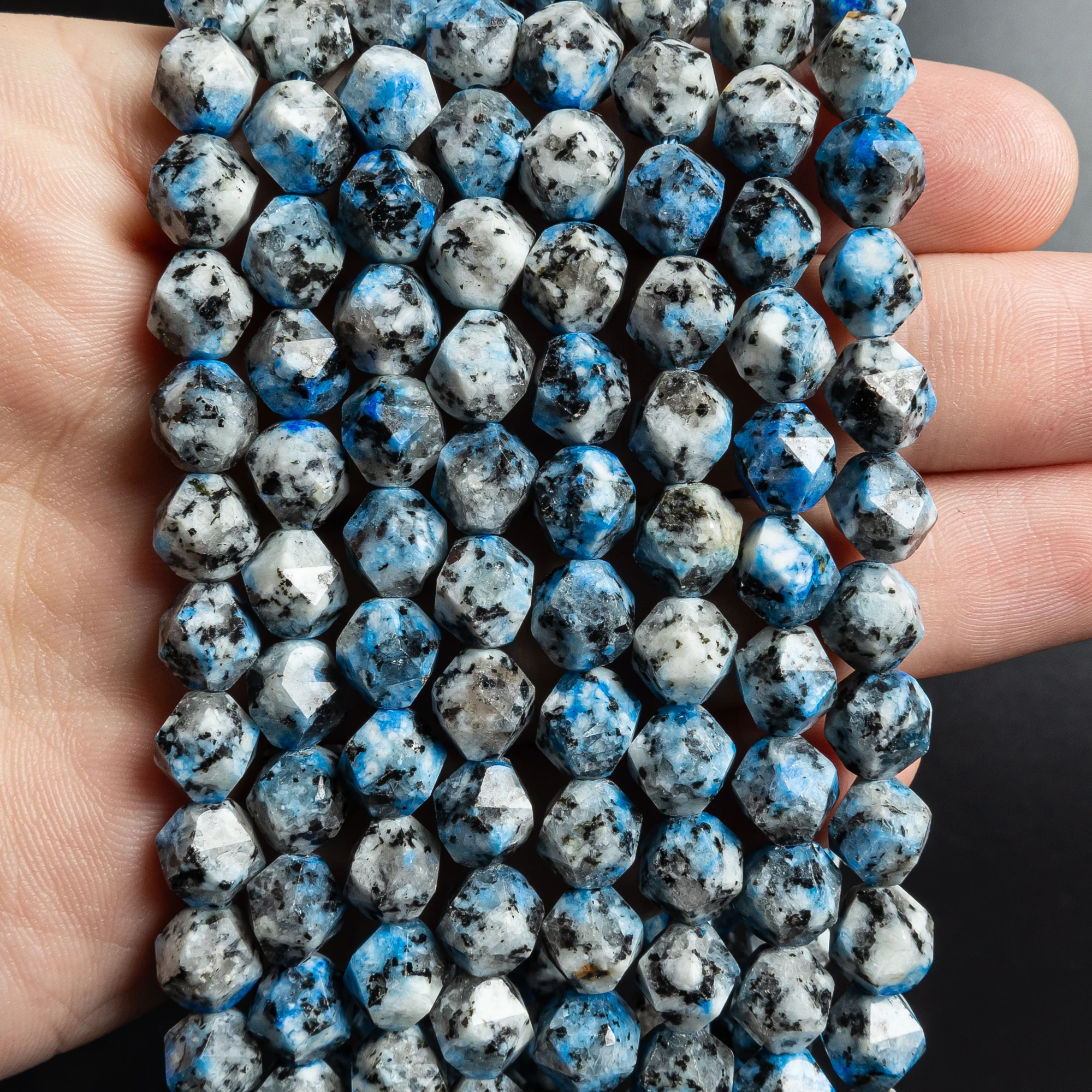 1 Strand Natural K2 Stone/Raindrop Azurite Beads Strands Faceted Round Star Cut Round Beads 7~8mm  for Jewelry Making