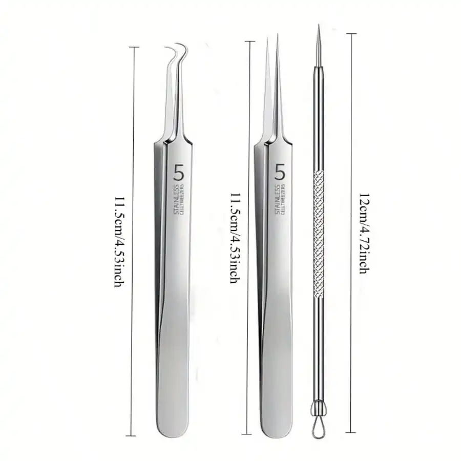 مجموعة مزيل الرؤوس السوداء والعيوب من الفولاذ المقاوم للصدأ أدوات استخلاص حب الشباب غير المعطرة للوجه والأنف، مجموعة العناية بالوجه من نوع الجلد الطبيعي #5