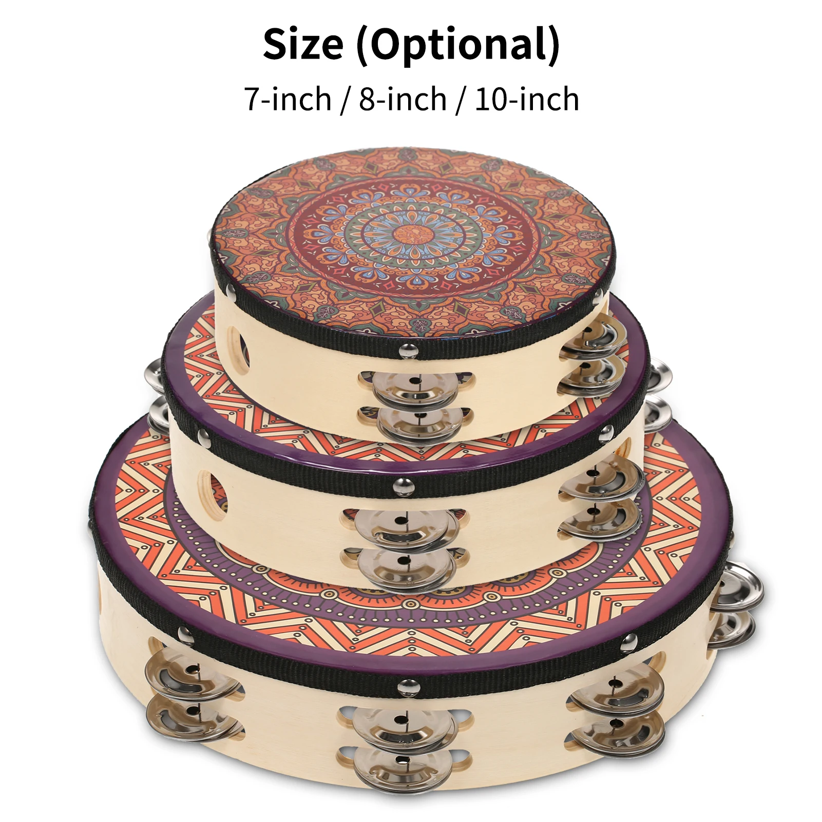 8 بوصة خشبية الدف Handbell طبلة يدوية مع صف مزدوج 12 قطعة الصنج المعدني الأناشيد آلة قرع موسيقية للأطفال