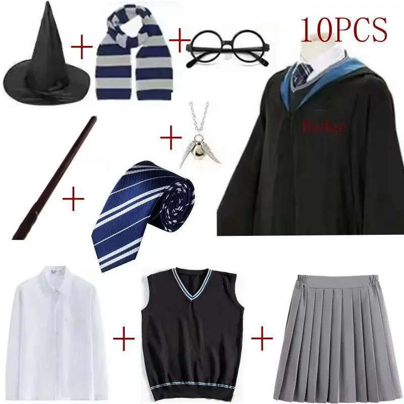 Hermione cosplay traje robe capa harry potter gravata cachecol varinha óculos saia grifinória camisola halloween traje de natal