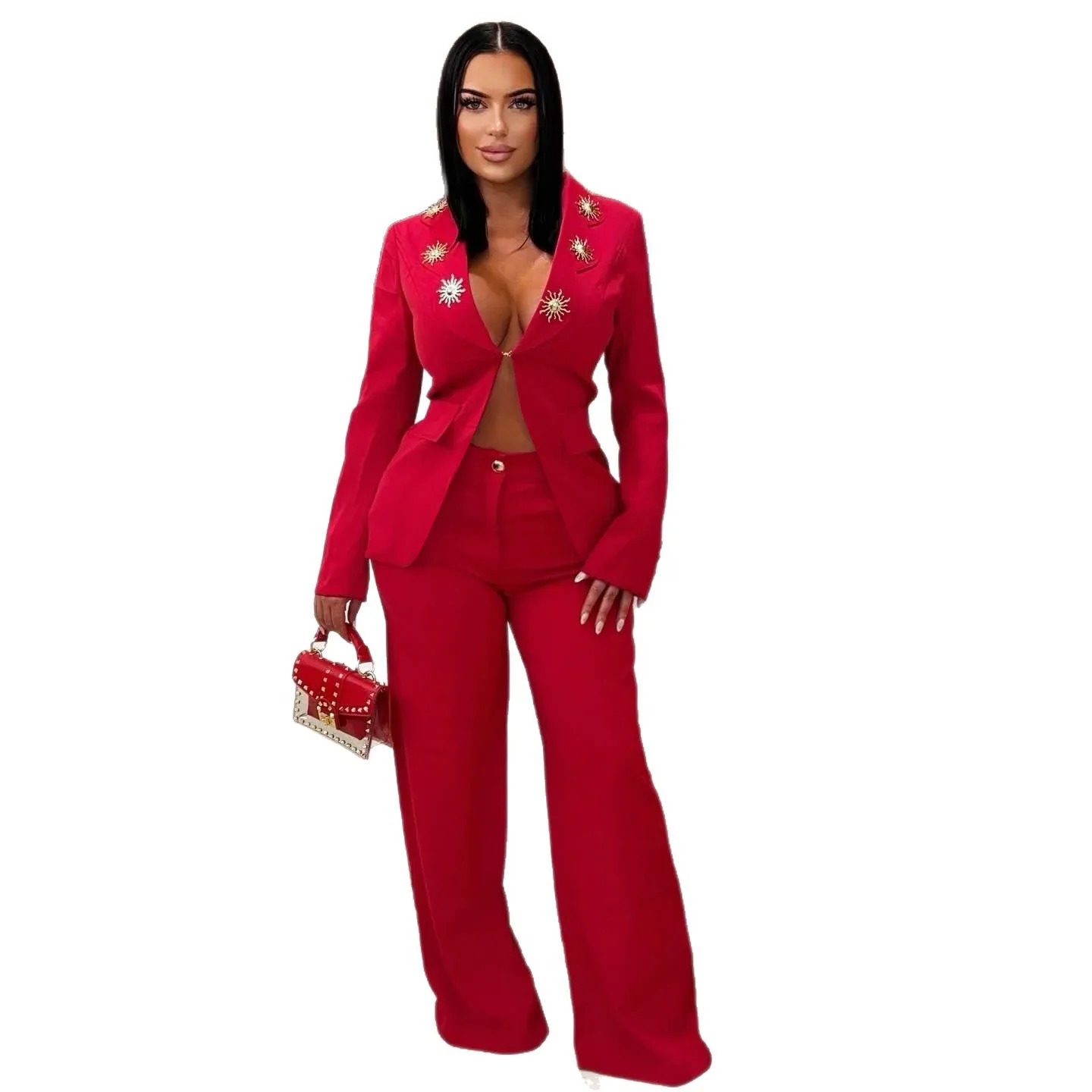2 Piece Dashiki African Clothes for Women Autumn Elegant African Long Sleeve V-neck Top Long Pant Matching Sets Africa Clothing