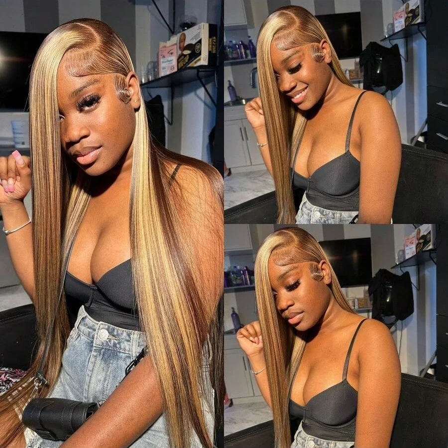 Выделите 4/27 13x4 кружевные фронтальные парики из натуральных волос, предварительно выщипанные волосы с детскими волосами, отбеленные узлы, 200% прямой парик для женщин