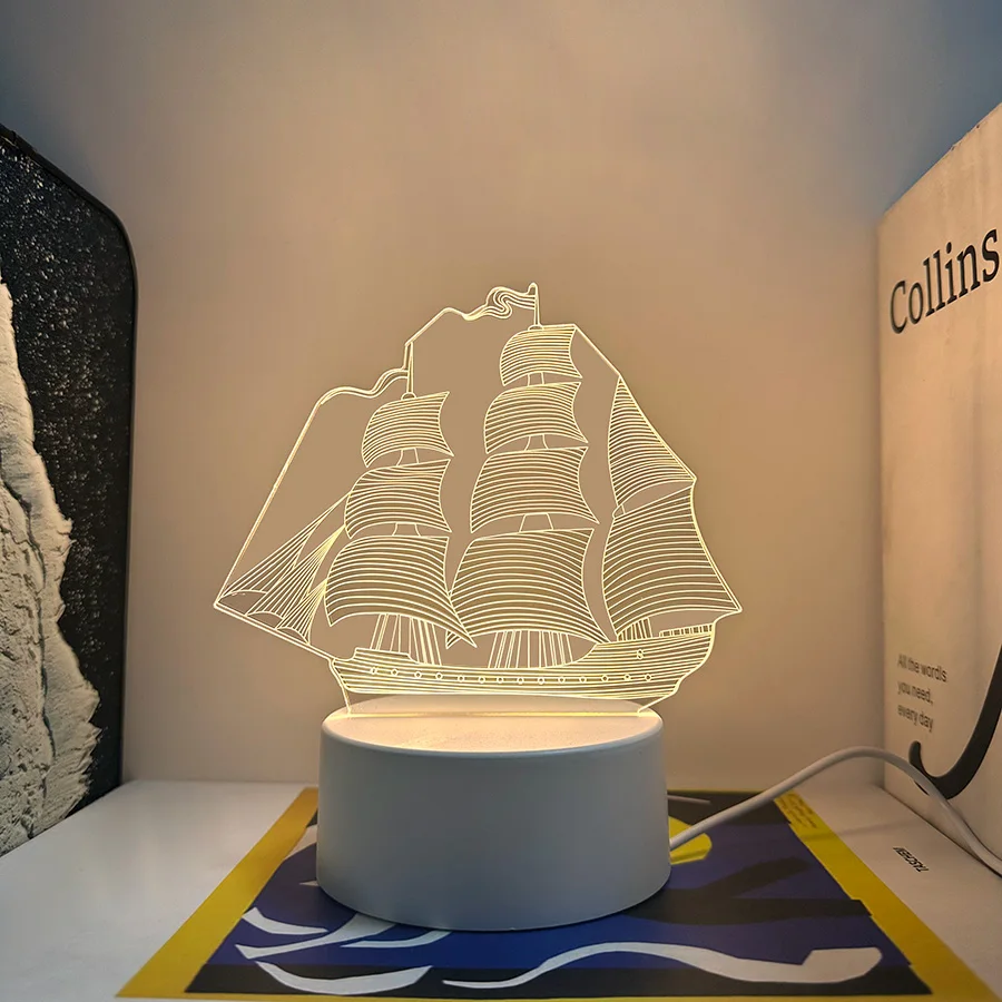 1 ชิ้น USB-powered 3D เรือใบสร้างสรรค์ nightlight, บ้าน, โต๊ะ, ตกแต่งห้องนั่งเล่น, ของขวัญวันเกิด nightlight