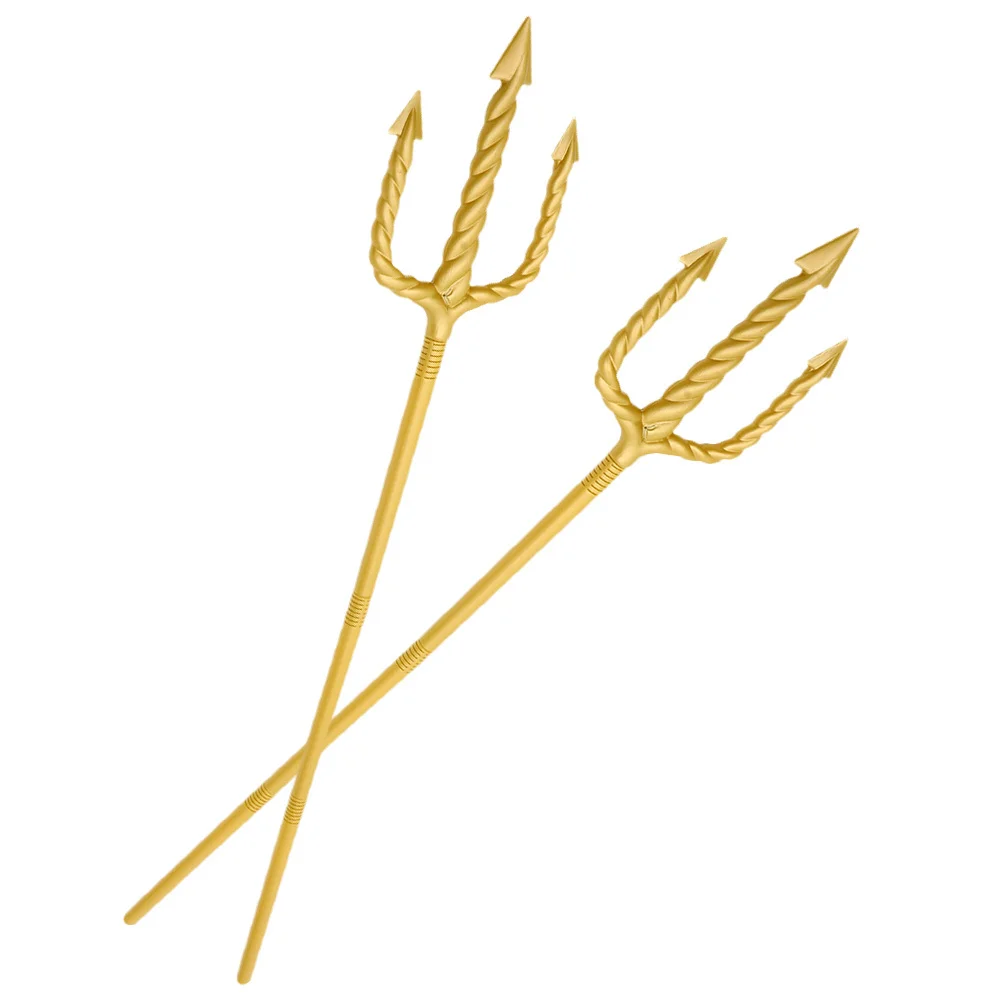 2 Stück klassische Spirale Dreizack Stab Cosplay Zubehör Halloween Kostüm Requisite goldenes Finish vielseitig einsetzbar Gothic