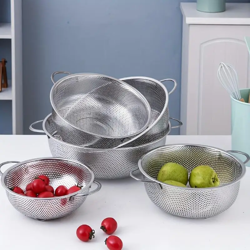 1PC All Purpose Stainless Steel Fine Mesh Strainer Net Baskets with Handles Resting Base Colander Set Kitchen Supplies