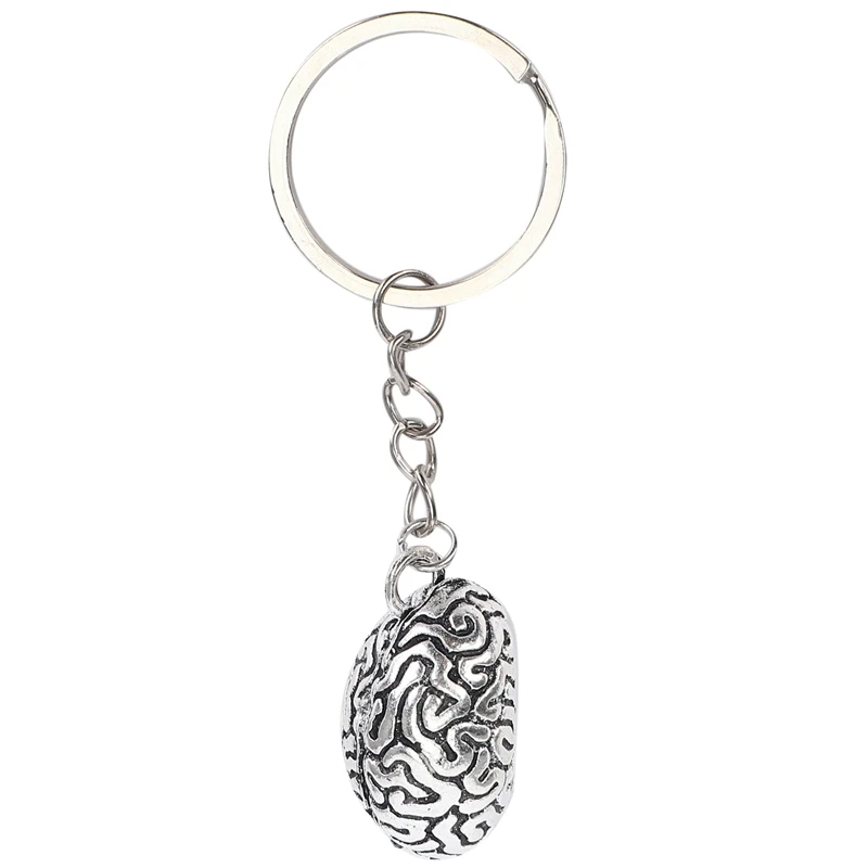 FULL-Brain Keychain Alloy Smart Brainiac IQ Key Ring Fob Chain Medicine Human