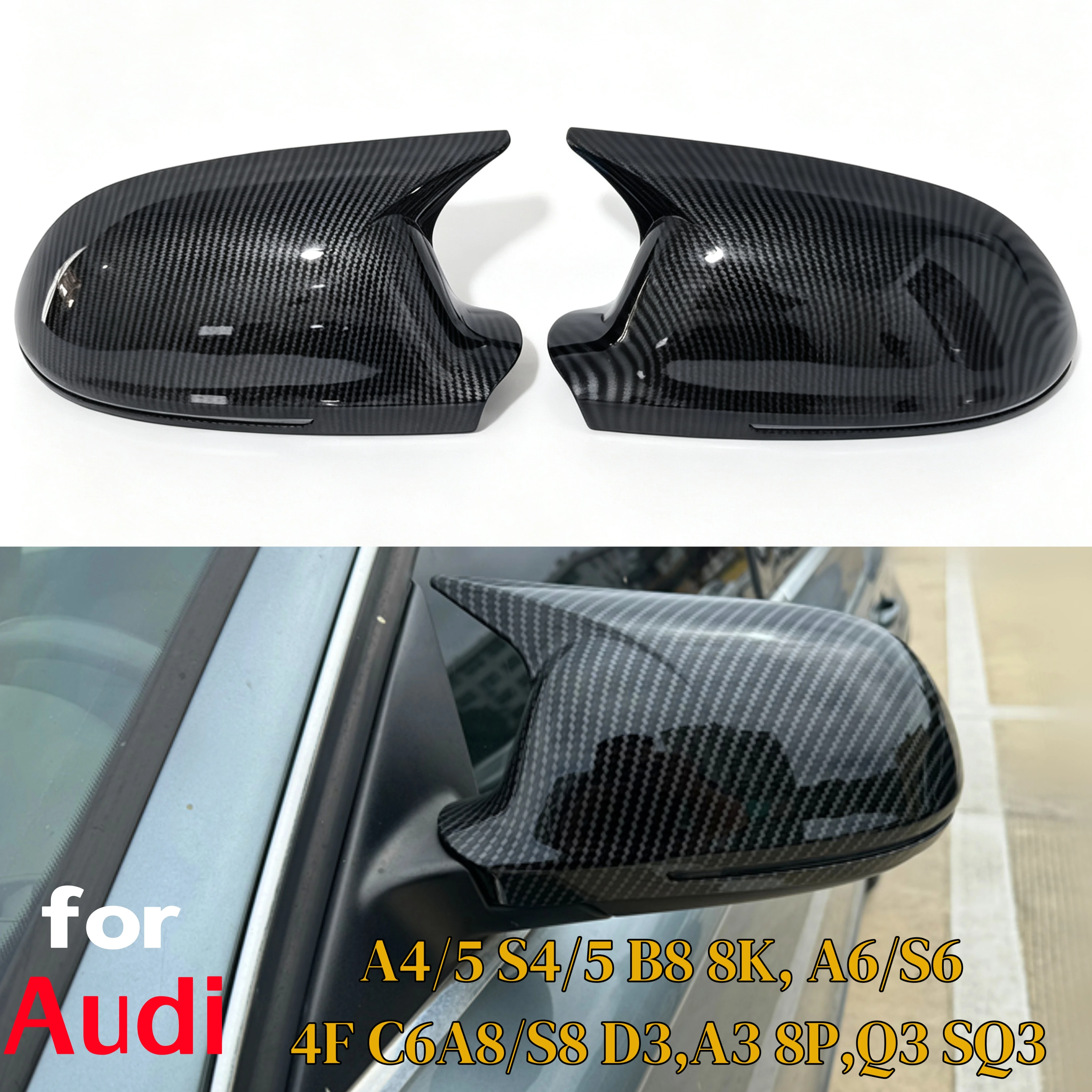 Pair Side Wing Mirror Cover For Audi A4 S4 A5 S5 B8 8T 2009-2012 2010 Add On Side Rear View Mirror Cap Cover Car Accessories