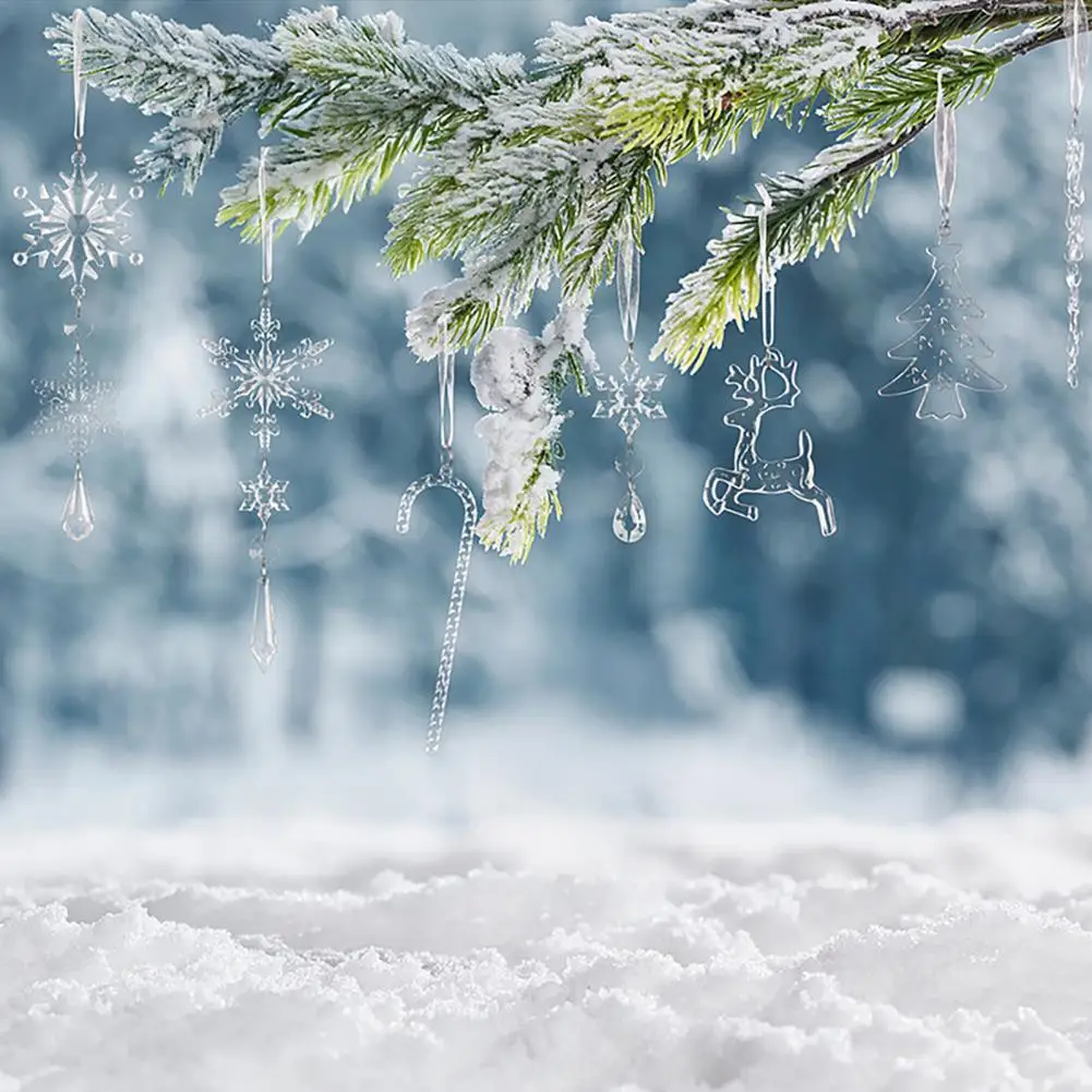 

14 шт., рождественский акриловый набор снежинок, искусственный кристалл, снежинка, сосулька, подвесные украшения, зимнее праздничное украшение для дома