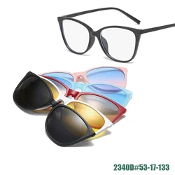 6 In 1 Polarized Sunglasses Magnetic Clip And Prescription Glasses Frames Men Women Fashion Cat Eye Optical Magnet Clips