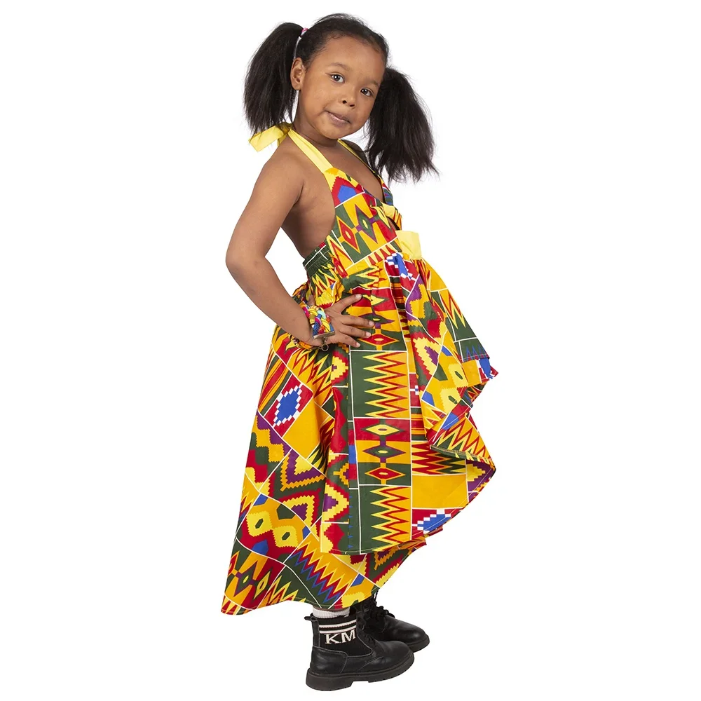 Bintarealwax Fashion Summer Africa Children Dress Dashiki Cute Girls Dresses Bazin Ruffles African Traditional Clothing WYT277
