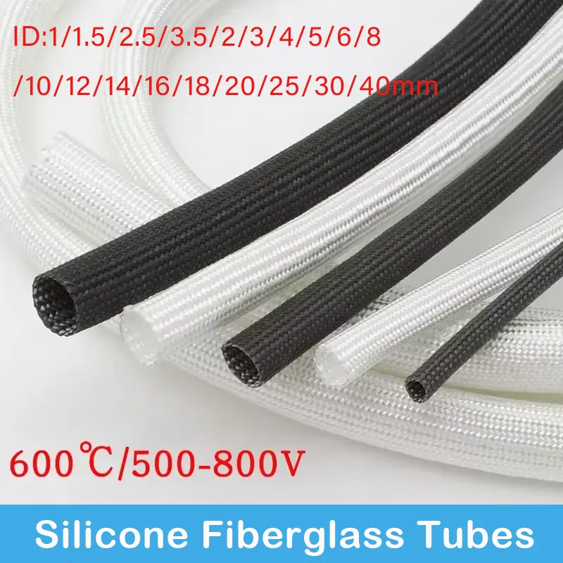 

White/Black 600 Deg.C Fiberglass Tube 1mm ~ 40mm High Temperature Chemical Glass Fiber Braided Sleeve Soft Wire Pipe Protector