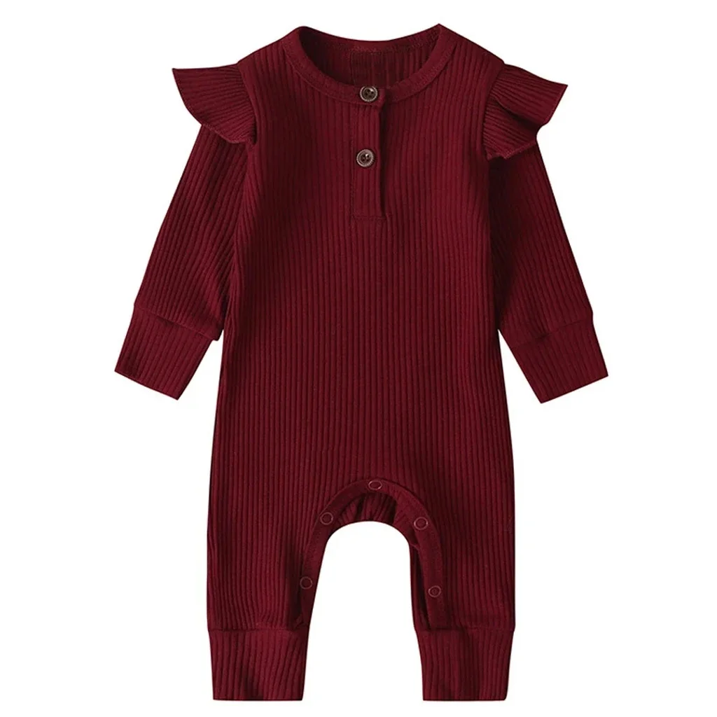 

Spring Autumn Newborn Baby Romper Cotton Solid Soft Infant Jumpsuit For Baby Girls Boys Long Sleeve Bebe Pajamas Wodden Buttons