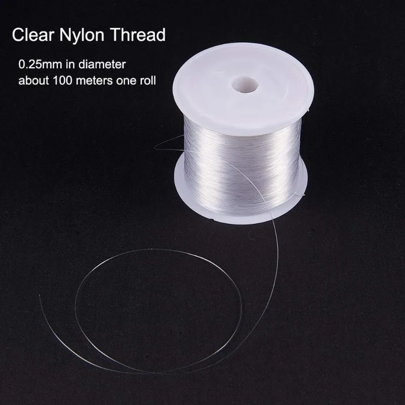 110 Yards Clear Invisible Craft Nylon Thread 0.25mm Monofilament Fishing Line Bead String Cord for Gemstone Jewelry DIY Making