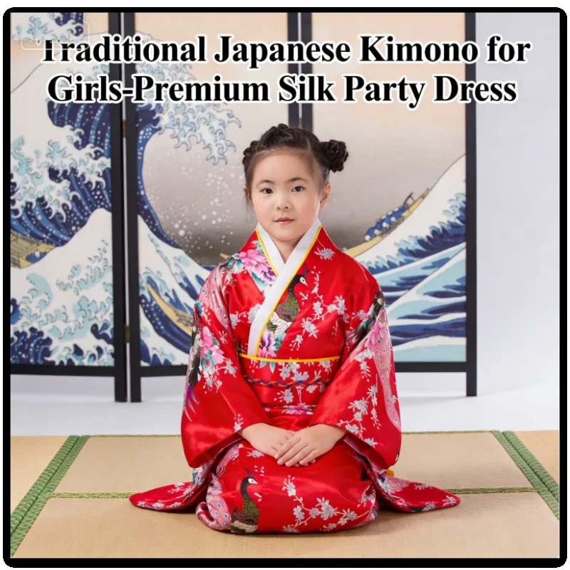

Kids Japanese Kimono Traditional Costume Girls Cos Performance Printed Yukata Sleep Robe Elementary School Stage Outfit