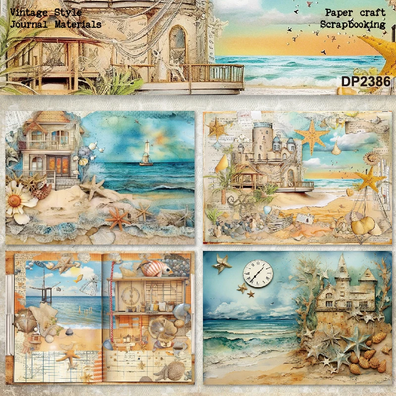 Panalisacraft-Paquete de tarjetas de papel para manualidades, 8 hojas, tamaño A5, Estilo Vintage, Luz Marina, álbum de recortes, papel de lujo, peso