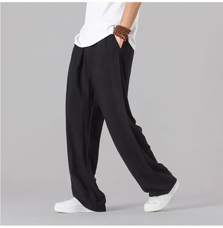 

LIBIELIY Summer New Fashion Men's Thin Style Loose Linen Casual Trousers Plus Size Straight Wide Leg Daily Pants Male Men Clothi