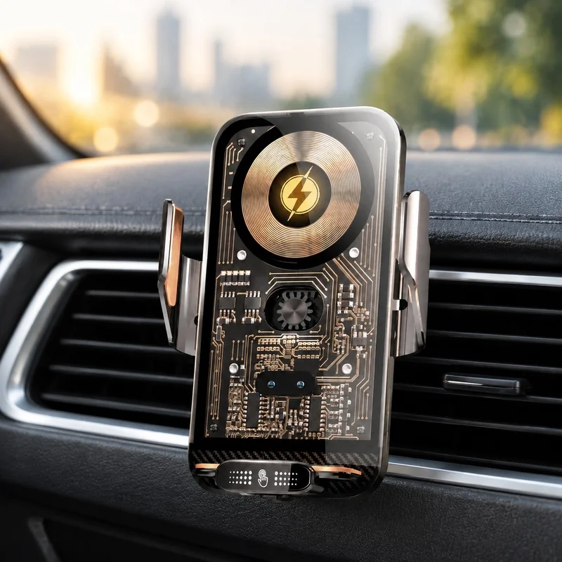 Wireless Charging Car Phone Holder with Infrared Sensor and Vent Clip for Smartphones