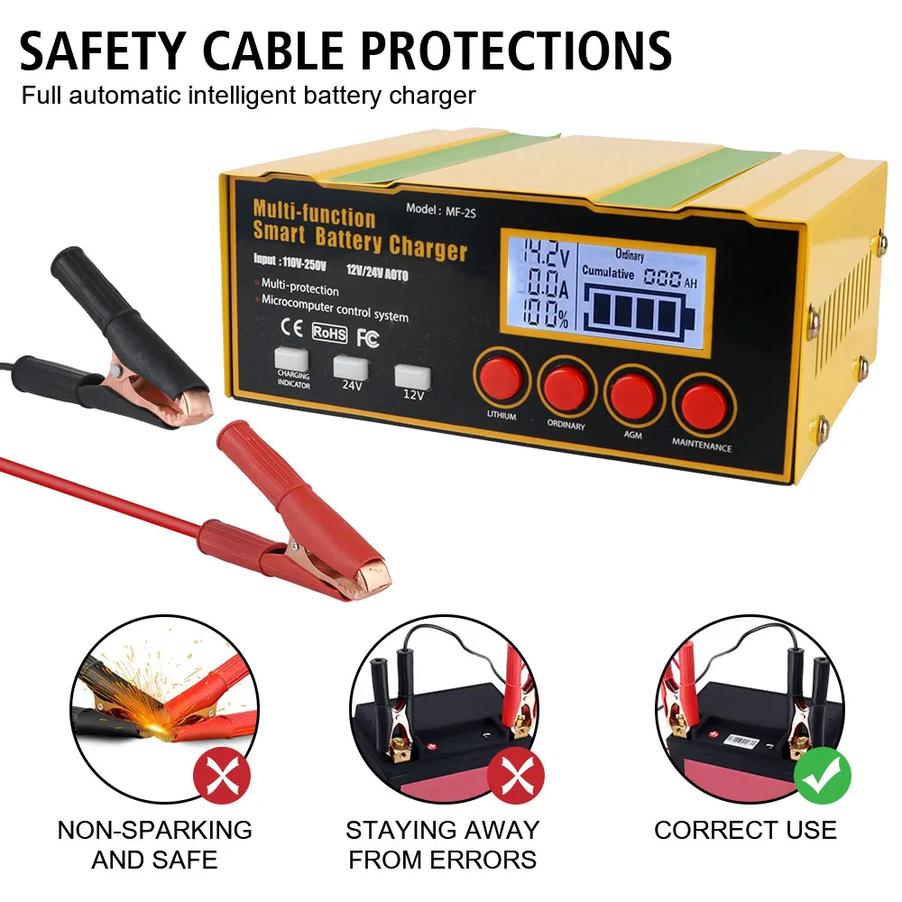 Intelligent Truck Motorcycle Charger 12V12A 24V8.5A 220W LED Display Pulse Repair Battery Charger AGM Car Battery Charger