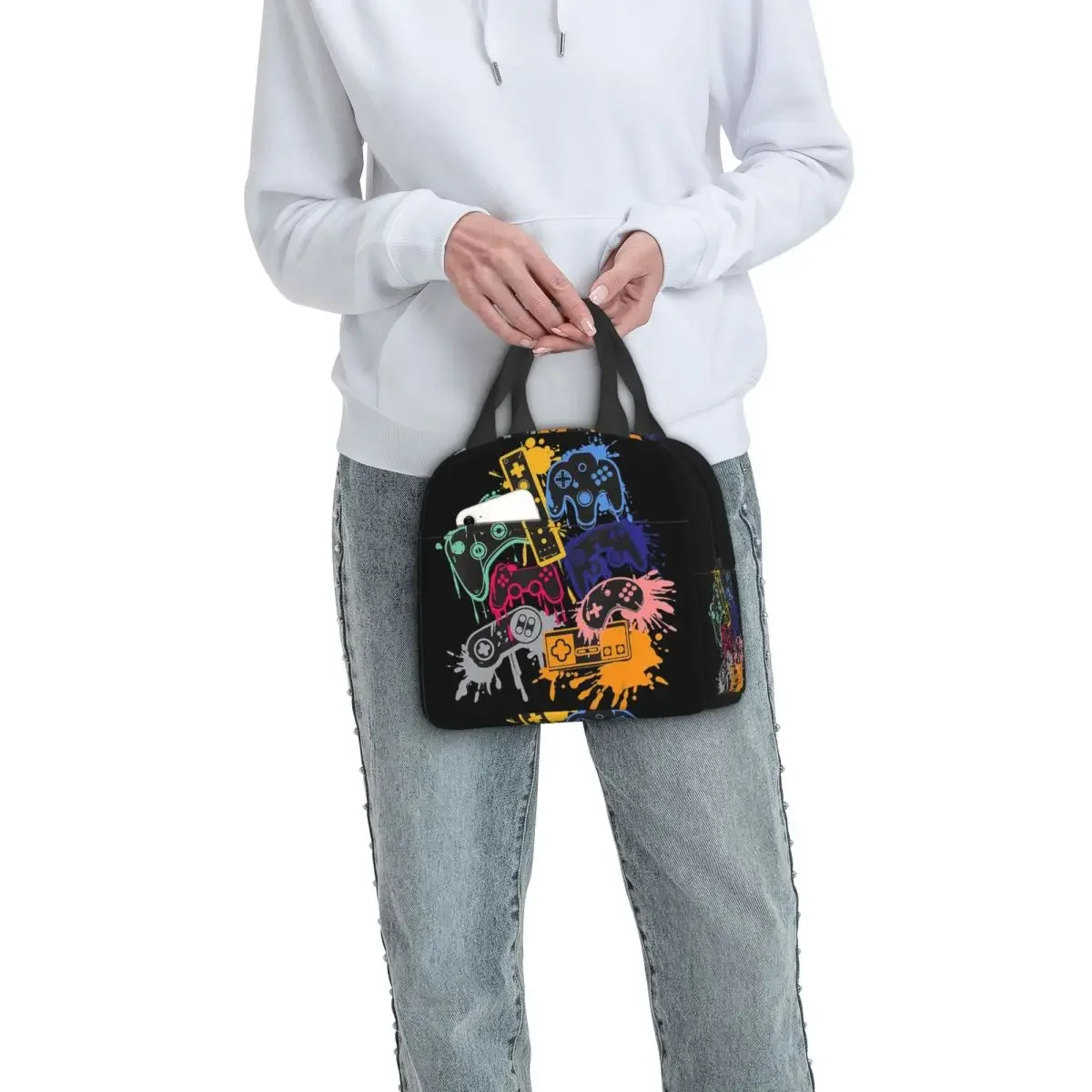 Colorful Graffiti Abstract Gamer Gamepad Insulated Lunch Bag for Women Kids Leakproof Food Boxes Thermal Lunch Box Tote