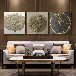 Retro Abstract Light Luxury Style Golden Texture Leaves and Geometric Art Posters Canvas Painting Wall Prints Picture Home Decor