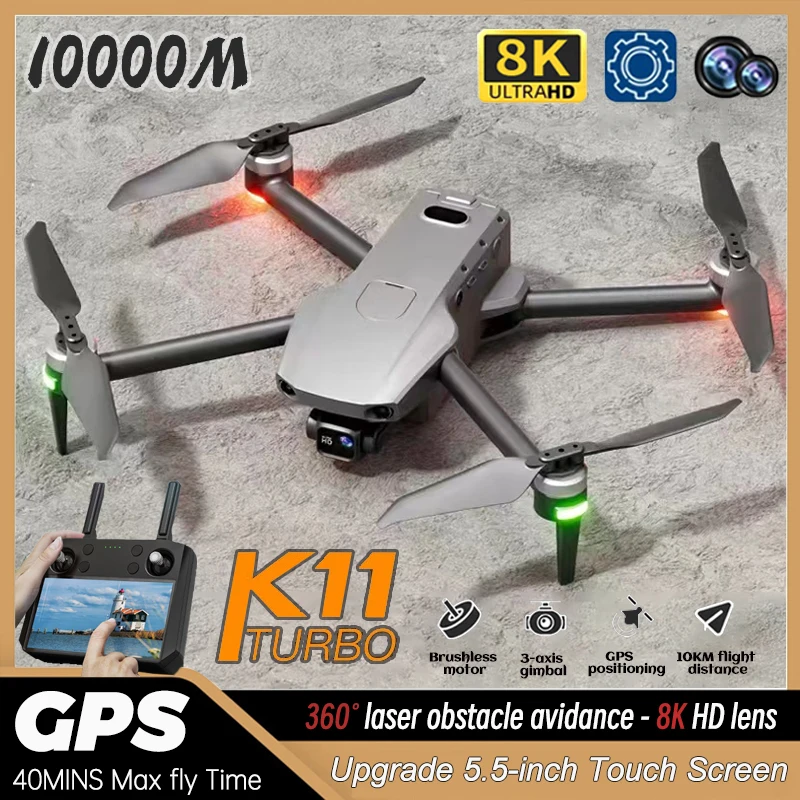 K11 Tubro GPS Drone 8K Profesjonalny 3-osiowy gimbal 360 °   Unikanie przeszkód Bezszczotkowy silnik 5G WIFI FPV Quadcopter Zabawki RC Drone