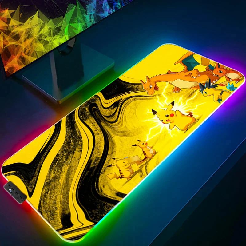 Backlight muismatten RGB P-Pokemons Charizard Computer tapijt Laptop LED Toetsenbord Pad Pc Anime Muismat Gaming Bureau Mat