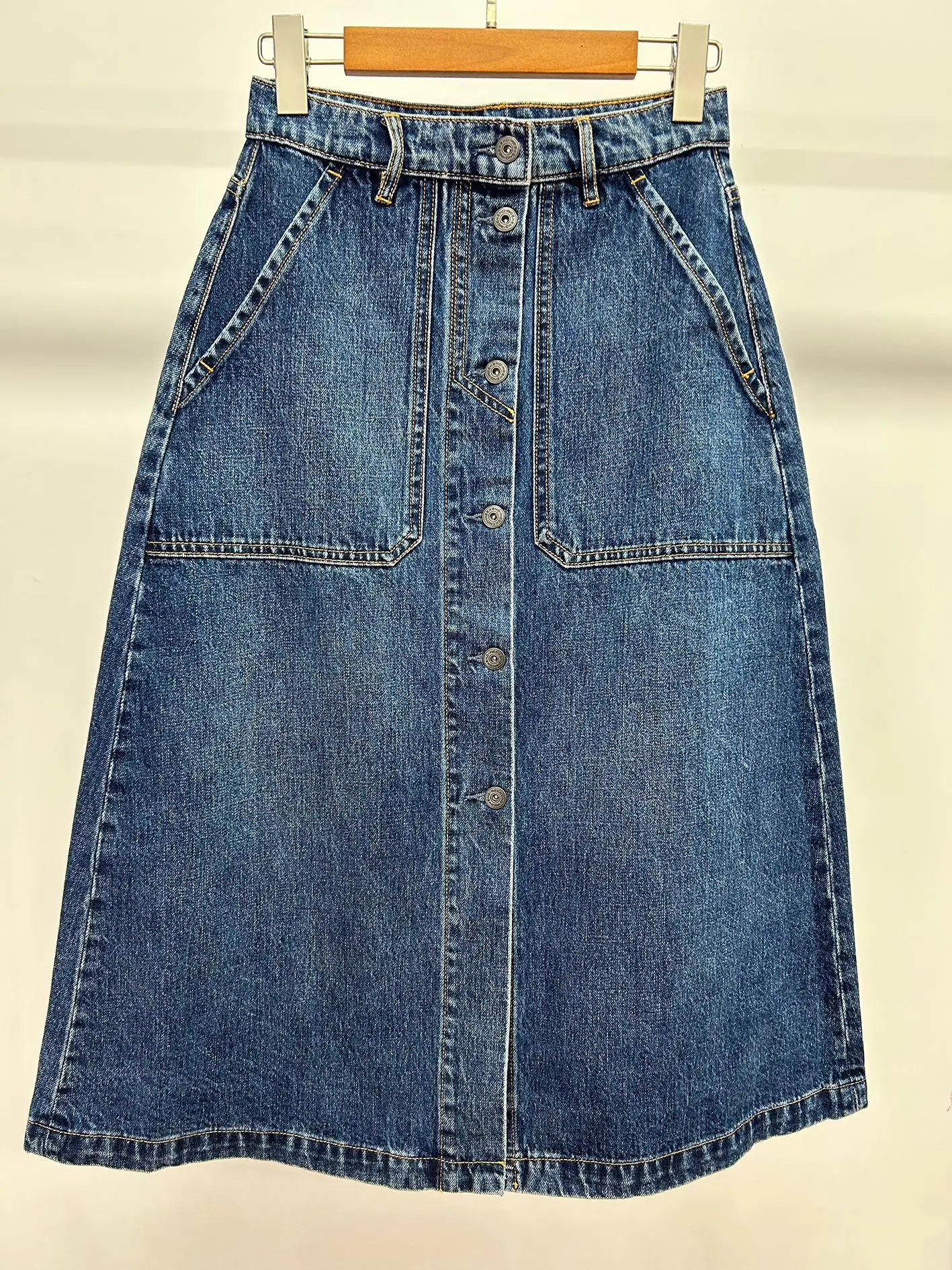 Women High waist midi skirt single breasted fashion denim skirt