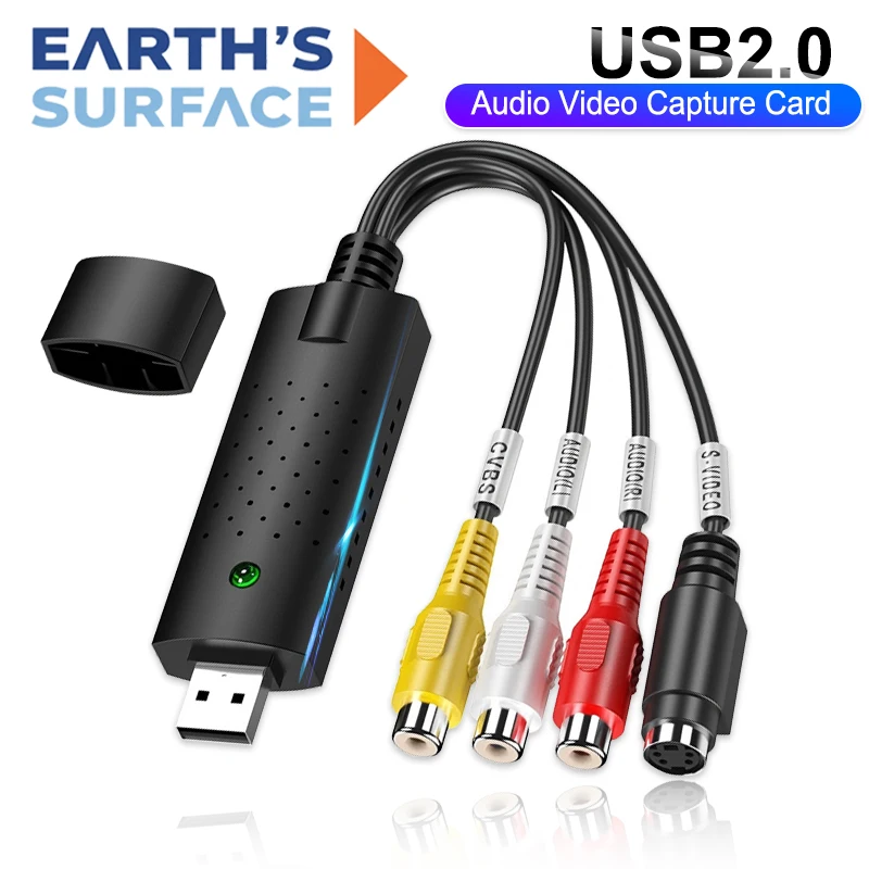 USB2.0 Audio Video Capture Card Adapter With Driver CD USB 2.0 to RCA/S-Video VHS VCR Record Capture Converter for Mac PC TV DVD