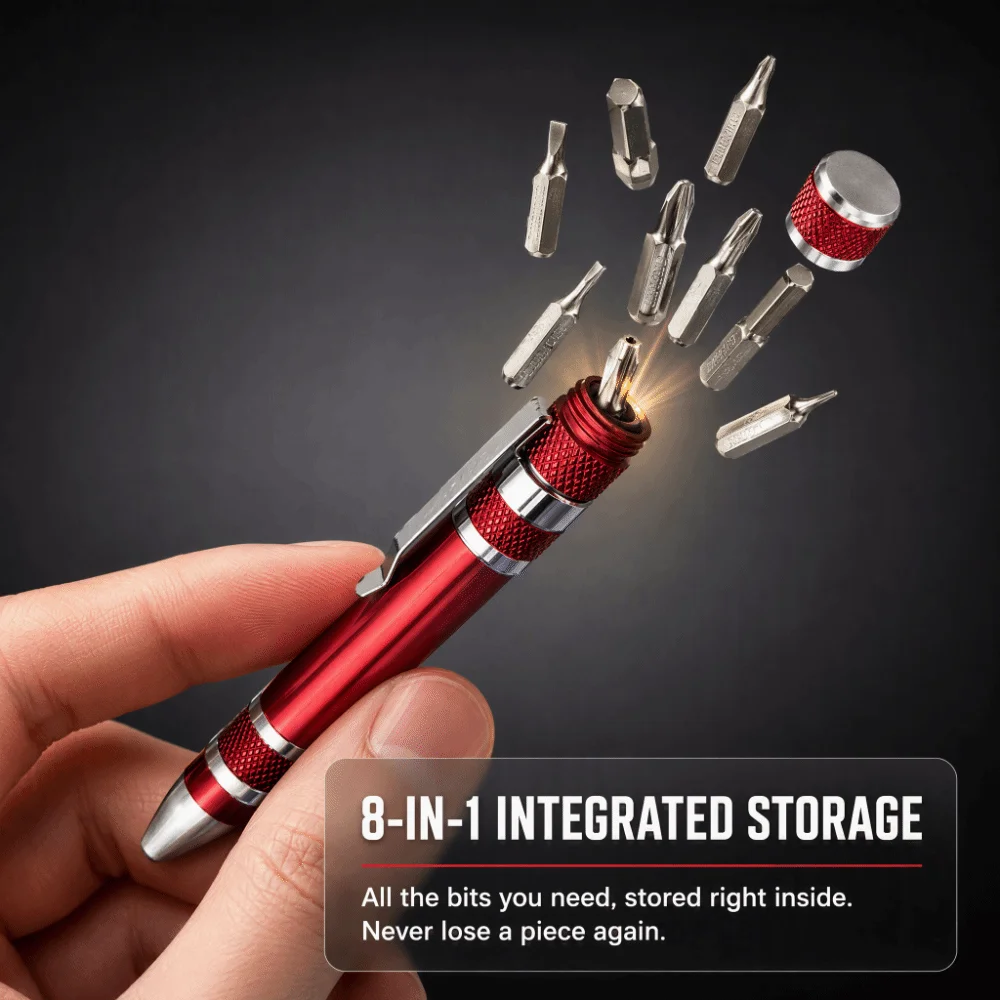 8 In 1 Pocket Screwdriver Set Aluminum Alloy Magnetic Bits Multitool Precision Bits Changeable Bits Portable Repair Tool