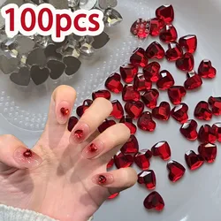 100pcs/Bag 3D Heart Rhinestones Nail Art Decorations Mini 6mm Flat-Bottom Jewelry Nail Charm Pink/Red Nail Art Stones Wholesale