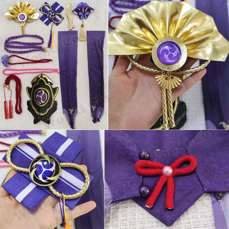 CyHigh 품질 Raiden Shogun 코스프레 의상 가발 헤어 게임 Impact Raiden Shougun 의상 가발 세트 여성용 파티 의상