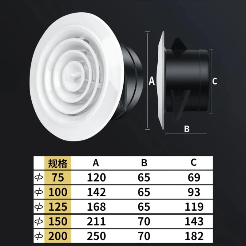 Grille de Ventilation Intérieure Murale en ABS, Couvercle Réglable, à Persiennes Rondes, 75-200mm, 1 Pièce
