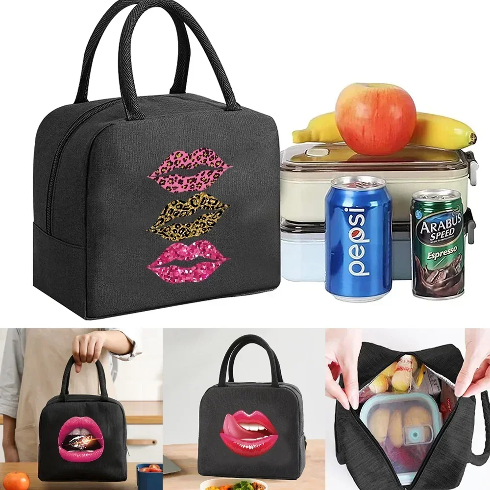 

Women's Lunch Bag Reusable Lunch Bag Women's Men's Lunch Warmer Box Suitable for Work Picnic Beach Mouth Print