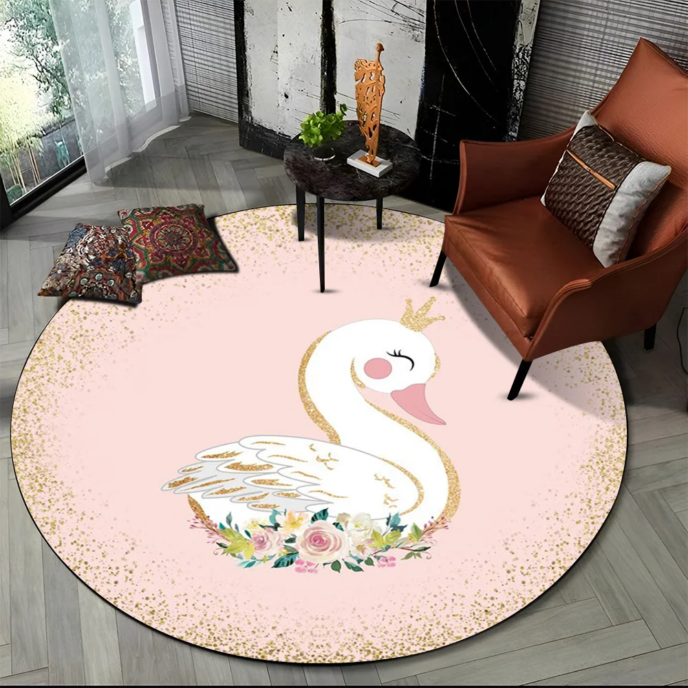 3D Cartoon Cute Swan Cygnus Area Rug,Round Carpet Rug for Living Room Bedroom Sofa Decoration,Kids Play Non-slip Floor Mat Gift