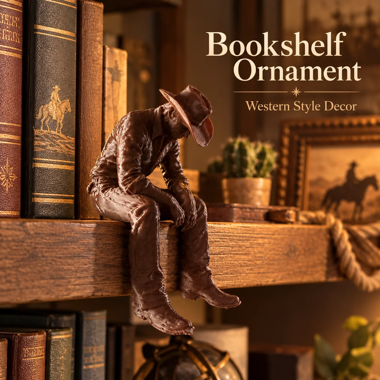 3D‑Printed Seated Cowboy Sculpture, Retro Western Style Figurine, Unique Desktop Ornament for Home & Office Decor,