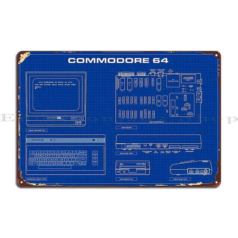 Commodore 64 Blueprint Metal Plaque Cinema Cinema Customize Garage Decoration Funny Tin Sign Poster