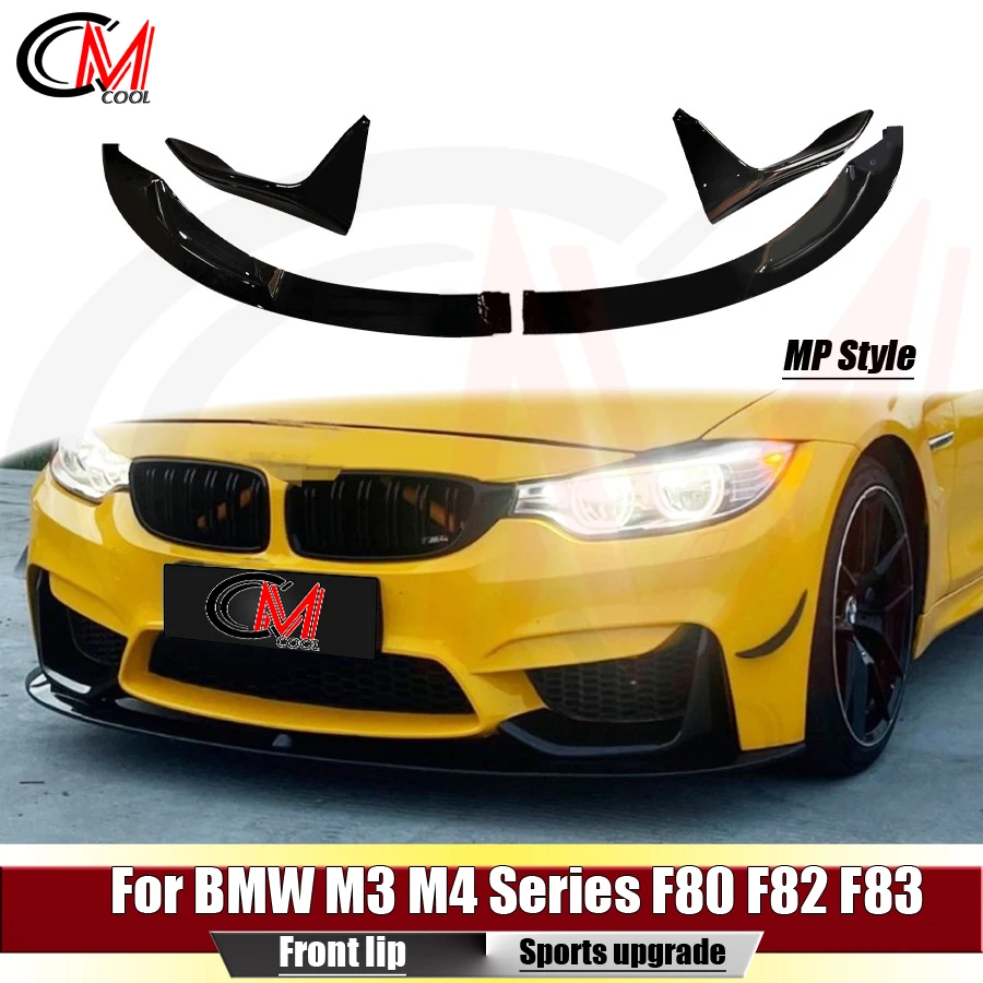 For BMW M3 M4 Series F80 F82 F83 CS Style MP Style Bright black front lip ABS front bumper spoiler split style front lip upgrade