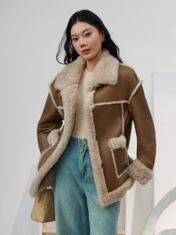 High-end Luxury Merino Sheep Fur Winter Jacket for Women 2025 New Simple Thickened Warm Mid-length Genuine Leather Real Fur Coat
